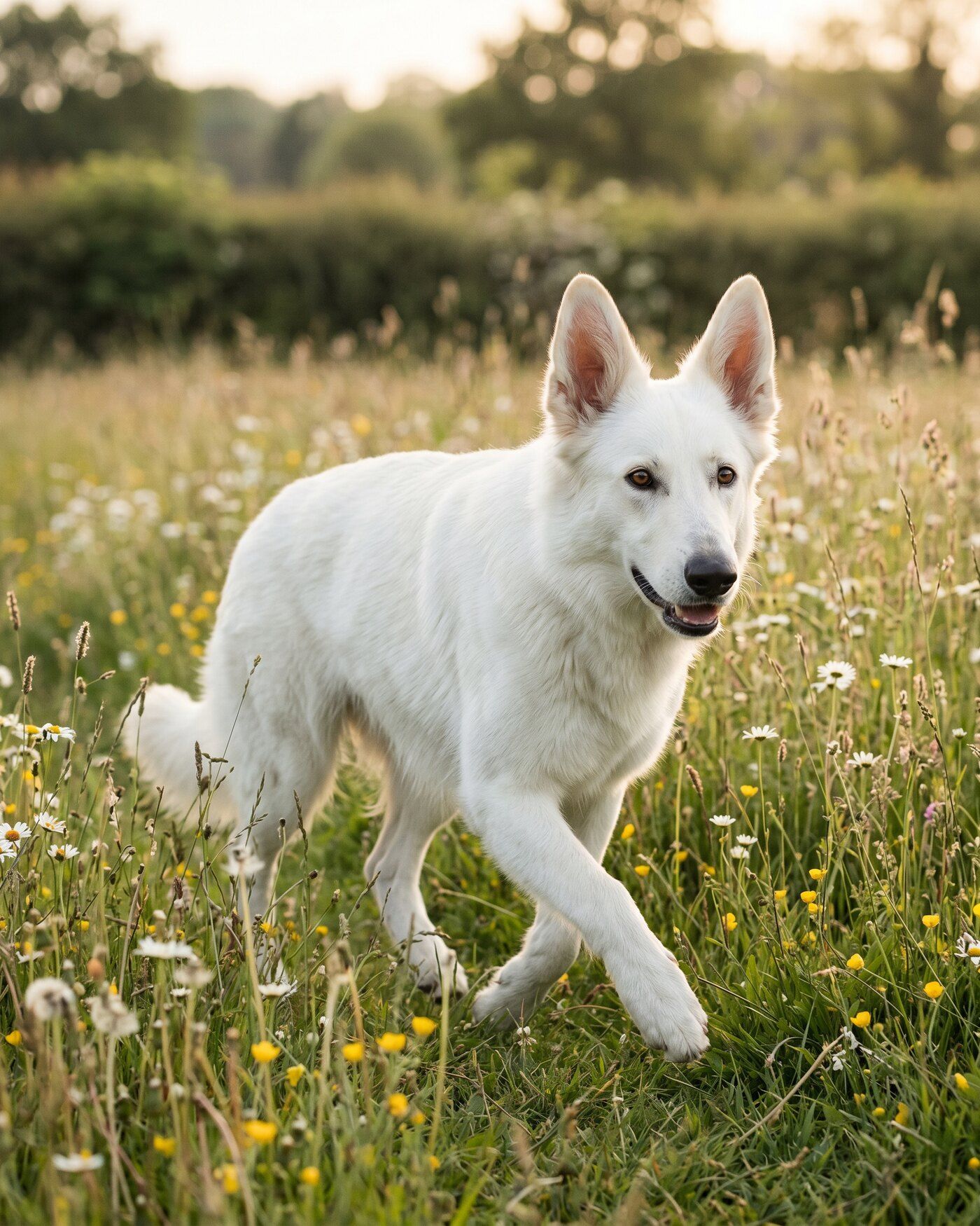 Vesper, jeune berger blanc suisse femelle de deux ans, portrait pleine page en mouvement